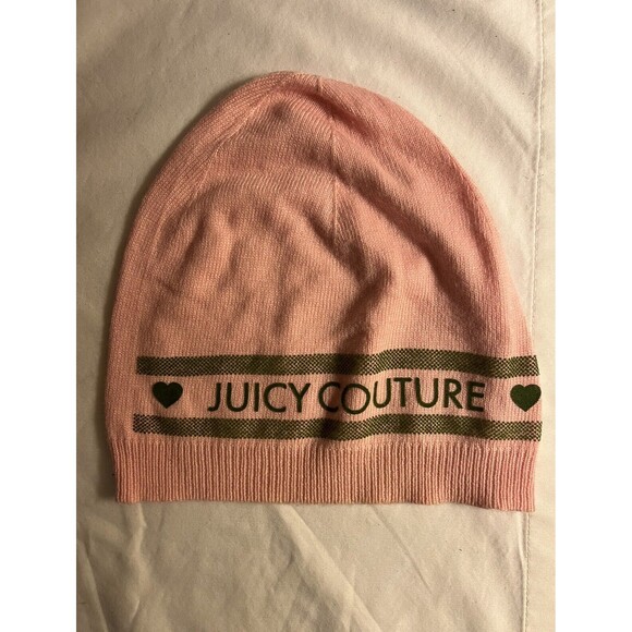 JUICY COUTURE Pink W/ Green Letters Beanie Cap Hat Thin Y2K - Picture 1 of 4